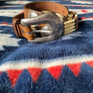 Tony Lama Leather Conch Navajo Bone Belt